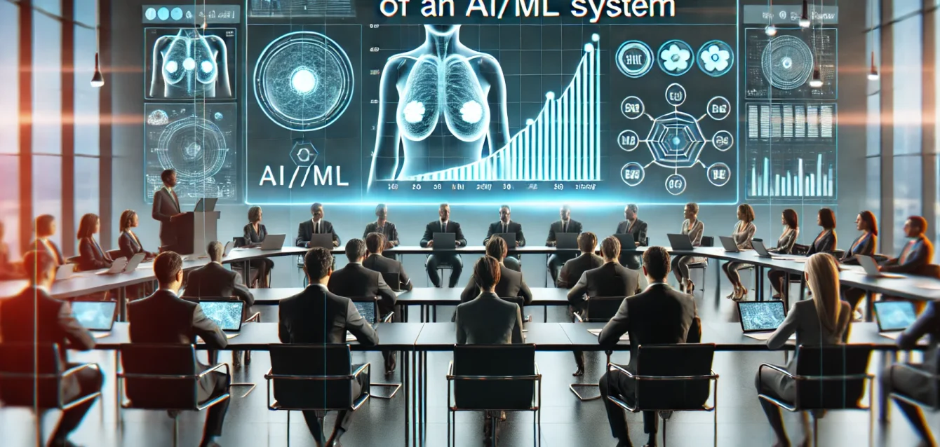 DALL·E 2024-07-29 17.01.04 - A professional conference setting with a digital presentation. The background shows a large screen with a graph indicating high accuracy and sensitivi